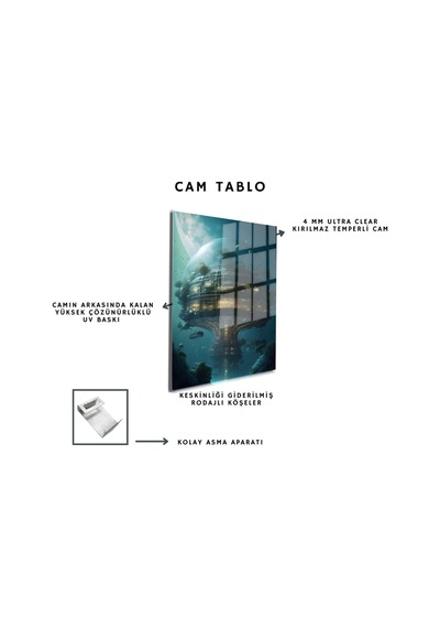 Space/uzay Yapay Zeka Özel Tasarım Cam Tablo Ofis, Mutfak Çocuk Odası, Salon 08