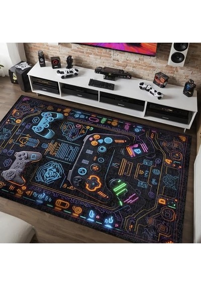 Oyuncu Odası Halısı Kaymaz Pamuk Tabanlı Yıkanabilir Antibakteriyel Gamer Gaming Halısı 140x200 Genel