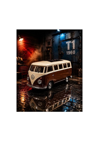 Volkswagen T1 Minibüs Diecast Model Araba Kahverengi Özel Standlı Klasik Nostaljik Minibüs