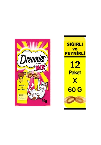 Dreamies Mix Sığır Etli ve Peynirli Kedi Ödül Bisküvisi 12 x 60 G