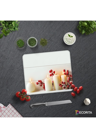Decorita Cam Kesme Tahtası - Cam Kesme Tablası Beyaz Mum Desen 30 CM x 40 CM