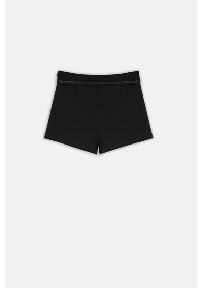 Thalure Kadın Siyah Yüksek Bel Hazır Kemerli Slim Fit Şort siyah