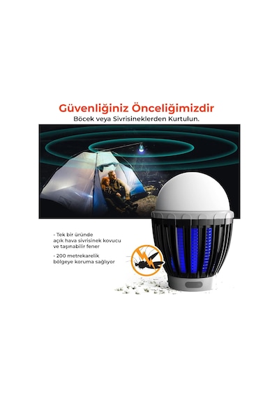 Bix Kl-01 Sivrisinek Kovucu Elektrikli Şarj Edilebilir Lamba - Siyah