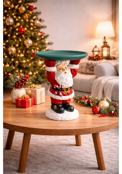 Noel Baba Biblo Dekoratif Tabaklı Sunumluk - Yılbaşı Sunum Tepsisi & Ev Dekorasyonu 22,5 Cm X 12,5 Cm