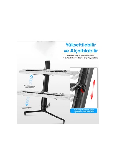 Larkin Ks500 Profesyonel Çift Katlı Ultimate Org Sehpası Standı Çantalı Gümüş