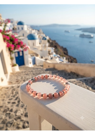 6 Mm Gül Kuvars Bileklik Ve Hematit Detaylı Günlük Kullanıma Uygun Açık Pembe