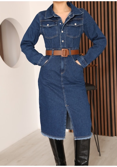 Kene Jeans Lacivert Kemerli Uzun Kol Çıtçıt Kapamalı Ön Yırtmaçlı Etek Püsküllü Elbise Lacivert Kene Jeans Lacivert Kemerli Uzun Kol Çıtçıt Kapamalı Ön Yırtmaçlı Etek Püsküllü Elbise Lacivert