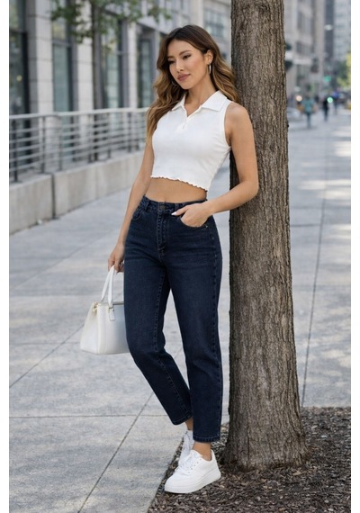 Cedy Denim Kadın Yüksek Bel Soho Boyfriend Jean C599 Lacivert