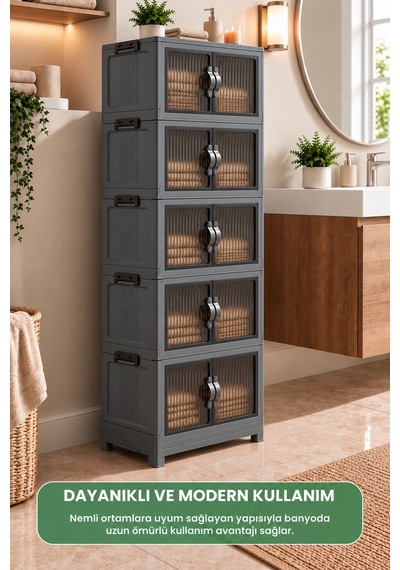 5 Katlı Portatif Organizer Dolap 200 Lt Gri