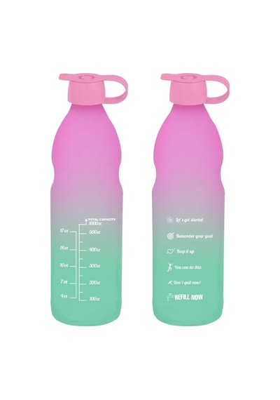 1 Lt Motivasyon Su Matarası Cam Su Şişesi 1000 Ml - Pembe Mavi - Pembe