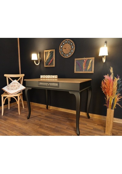 Wooding-Mobilya Wooding 100 Cm Çekmeceli Masif Siyah Naturel Çalışma Masası