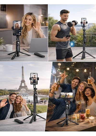 1500 Mah Led Işıklı 183 Cm Ai Takip Özellikli Gimbal Tripod Selfie Çubuğu Bluetooth Kumandalı