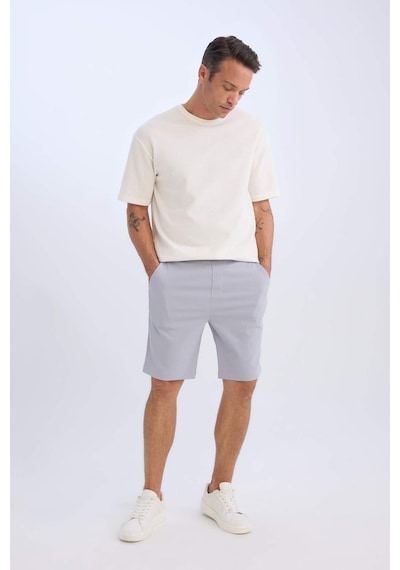Defacto Regular Fit Beli Bağcıklı Dokulu Bermuda Şort D9451ax25spgr89 Gri