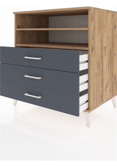Kronos Şifonyer 2 Raflı 3 Çekmeceli 88x59x96 Çam-antrasit Çam