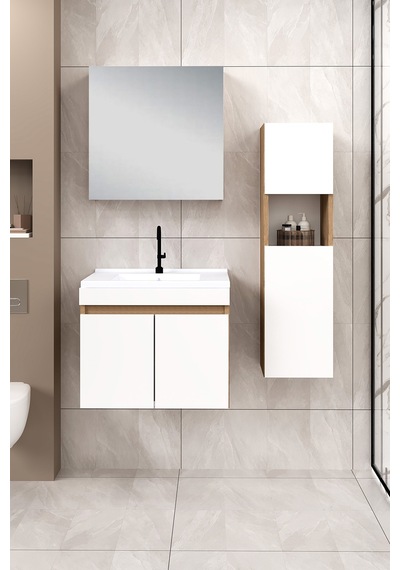 %100 Mdf 65 Cm Saura Banyo Dolabı + 30 Cm Saura Boy Dolabı Beyaz %100 Mdf 65 Cm Saura Banyo Dolabı + 30 Cm Saura Boy Dolabı Beyaz