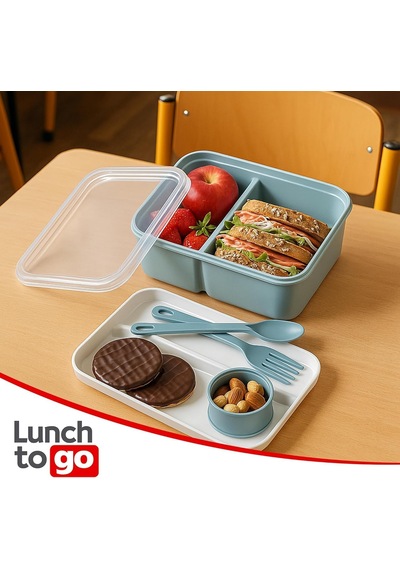 3 Bölmeli Beslenme Kabı 920 Ml Sosluklu Sızdırmaz Kapaklı Bpa İçermez Çatal Kaşık Dahil Lunch Box Bölmeli Yemek Kabı Gri Çok Renkli