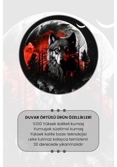 Kurt Ve Ay Desenli Duvar Halısı Duvar Örtüsü Tapestry Süet Dokulu Kumaş