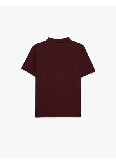 Koton Pamuklu Kısa Kollu Pike Kumaş Düğmeli Polo Yaka Slim Fit Tişört Bordo 6sam10293mk