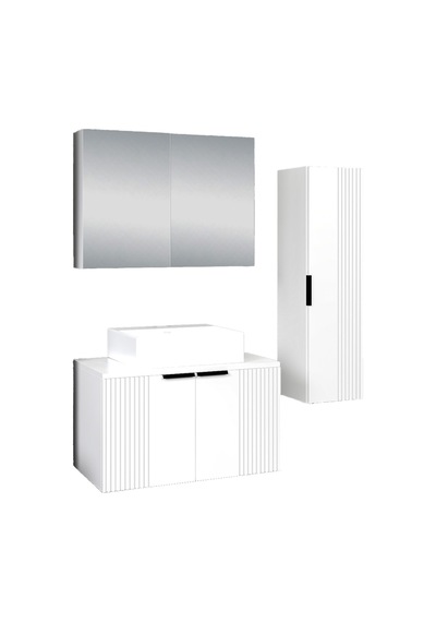 %100 Mdf 80 Cm Chester Banyo Dolabı + 30 Cm Boy Dolabı Beyaz %100 Mdf 80 Cm Chester Banyo Dolabı + 30 Cm Boy Dolabı Beyaz