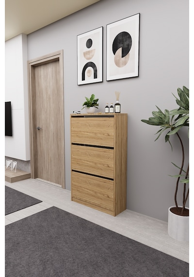 Mirobi Kembe 3 Bölmeli Açılır Modern Dekoratif Ayakkabılık Çam Çam