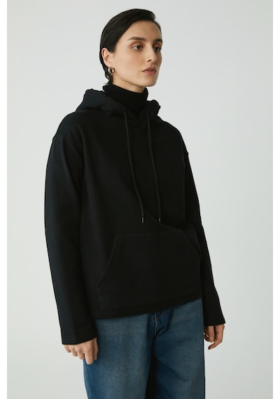 Ethıquet Pıper Kadın Içi Polarlı Yumuşacık Comfort Fit Kapüşonlu Kanguru Cepli Siyah Sweatshirt