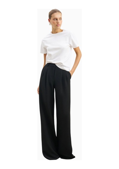 Because Of Alice Effortless Pleated Wide Leg Trousers Yüksek Bel Geniş Paça Kadın Pantolon Siyah