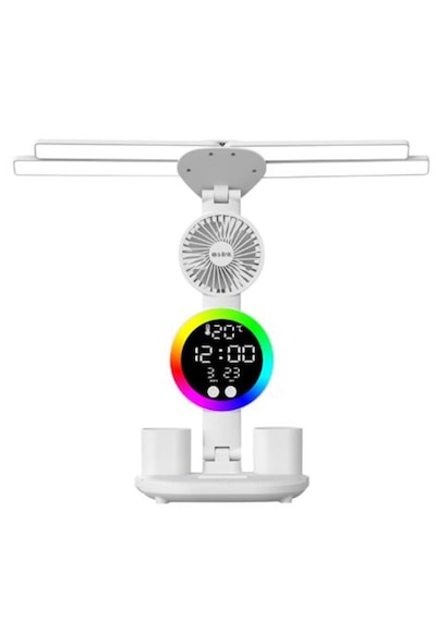 S-link Sl-m9070 Glow Beyaz Dokunmatik Led Lamba Saat, Fan,derece Kalemlikli Masa Lambası Beyaz