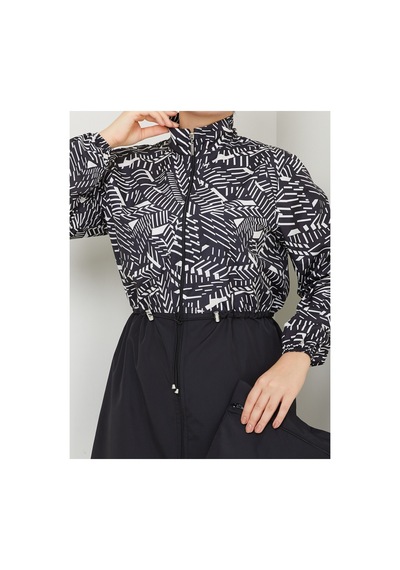 Wellway Beli Bağcıklı Fermuarlı Dijital Baskılı Tesettür Mayo- Bone Hediyeli-alaca Beyaz