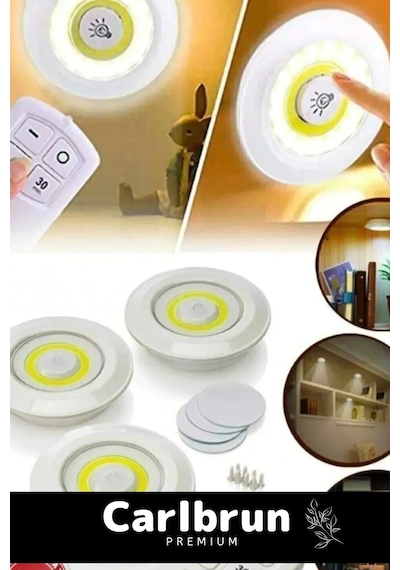 Özel Av Kamp Ev Okul Araba Otel Pilli Uzaktan Kumandalı Yapışkanlı Dayanıklı 3'lü Led Spot 2 Adet