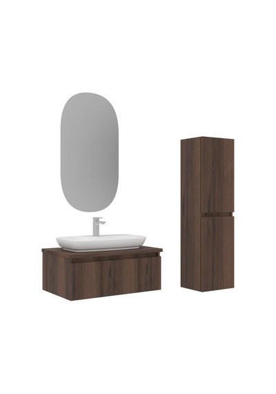 Orka Lentia 80 Cm Ceviz Banyo Dolabı Takımı Ve Boy Dolabı Ceviz