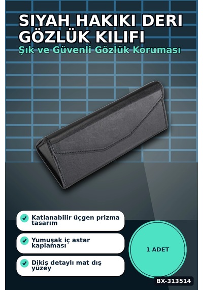 El Işi Hakiki Deri Siyah Gözlük Kılıfı 15.5x6 Cm Erkek Kadın Bx-313514