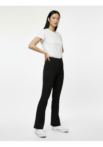 Koton Nervürlü Pamuklu Slim Fit İspanyol Paça Tayt Pantolon Siyah 6wal40099ık Siyah