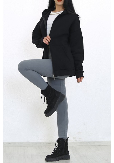 Bes Collections 3 Iplik Kapşonlu Fermuarlı Sweat Siyah - 7980.1254. Siyah siyah