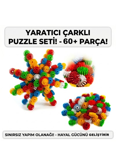 Çocuklar İçin Çarklı Puzzle Seti - El Becerisi Ve Hayal Gücü Geliştirici 60 Parça