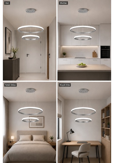 Rizon 2 Li Led Sarkıt Avize Beyaz Işık Gri