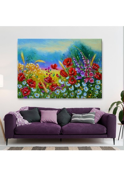 Es10 DB HG Renkli Çiçekler Yağlıboya Görünüm Dekoratif Kanvas Duvar Tablosu-3749 (50 x 70)