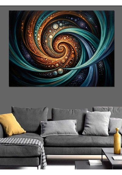 Altın Ve Lacivert Spiral Girdap Dekoratif Kanvas - Mdf Ahşap Tablo