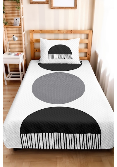 Siyah Beyaz Geometrik Genç Odası Tek Kişilik Pike Takımı-modern Gri 160x220 Cm Kapitone Yatak Örtüsü Haki