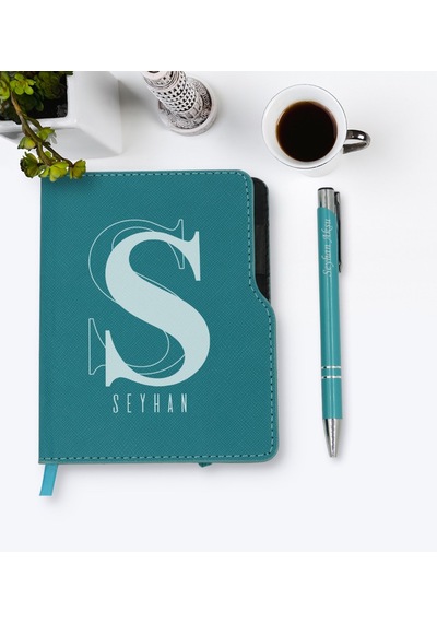 Kişiye Özel Isimli Turkuaz Termo Deri Defter Kalem Seti-34