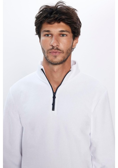 Tudors Erkek Dik Yaka Tüylenme Yapmayan Soğuk Geçirmez Standart Fit Rahat Kesim Polar Ekru Sweatshirt-30139-ekru Ekru