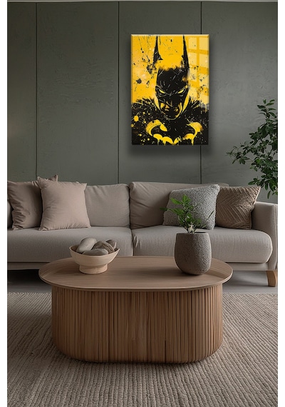 Batman Silüeti 4mm Cam Tablo Karanlık Uv Baskı Tasarım Beyaz