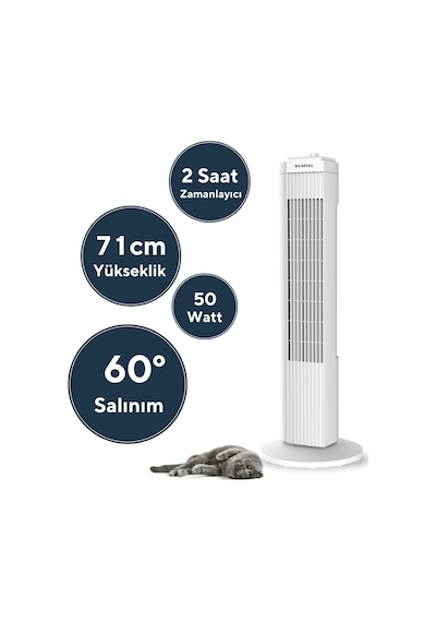 Kumtel KTF-258W Kule Tipi 50W Zaman Ayarlı 3 Hız Kademeli Sessiz Vantilatör