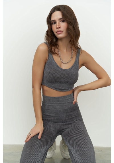 Mai Collection Mai Studios Co. Niko Eskitme Fitilli Füme Crop