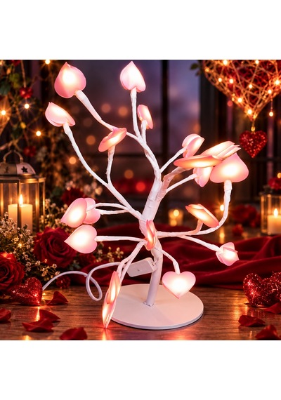 Yılbaşı Ağacı Pembe Kalpli Yılbaşı Dilek Ağacı 220v Fişli 40 Cm Pembe Kalpli Gün Işığı Led Işıklı