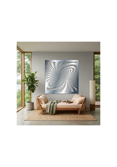 Optik İllüzyon Metal Duvar Tablosu - Metal Duvar Sanatı - Duvar Dekoru - 50 X 50 Cm Krom