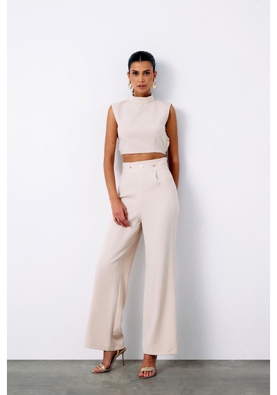 Sateen Bel Aksesuarlı Pantolon - Bej
