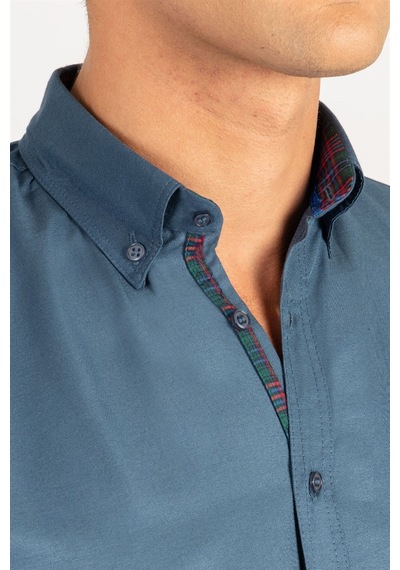Tudors Klasik Fit Rahat Kesim Poplin Oxford Erkek Gömlek-24988 Petrol