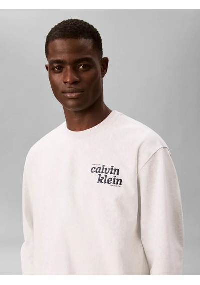 Calvin Klein Ls Premıum Terry Grp, P74 Krem Erkek Sweatshirt