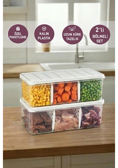 Selka Home 2 Adet 2 Lt. Nora Bölmeli Organizer Buzdolabı Buzluk Düzenleyici Saklama Kabı