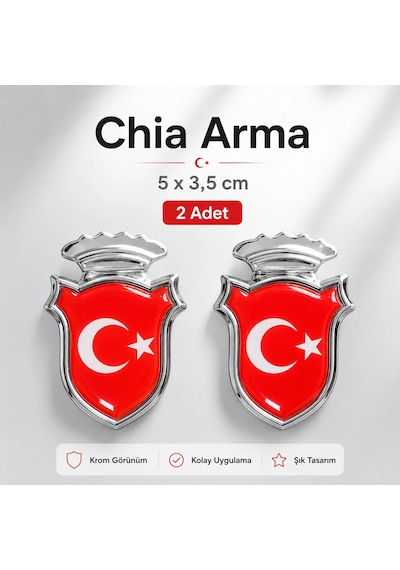 Ay Yıldız Chia Arma Krom Oto Amblem 5 3,5 Cm